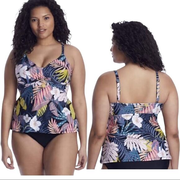 Raisins Curve Plus Size Whitehaven Bloom Underwire Aries Tankini Swim Top 22W - Picture 1 of 7